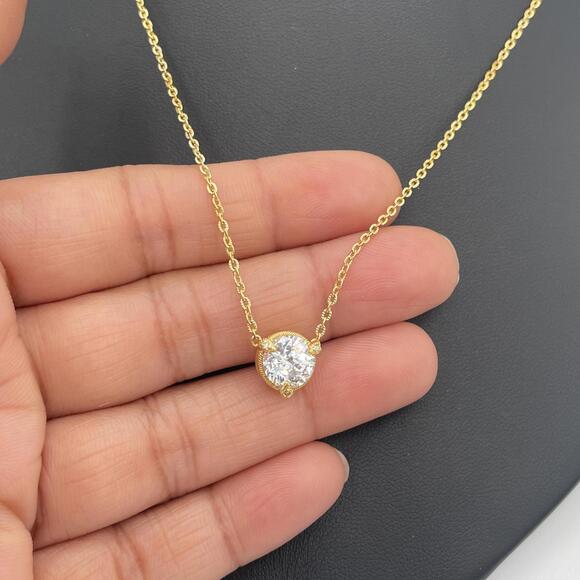 NWOT Judith Ripka Gold Clad CZ Solitaire Necklace 925 Sterling Silver 18–20” - Picture 3 of 12